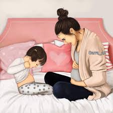 كل ما احاول اقول لعمر على الخبر يقولي انا كمان عندي بيبي في بطني Mother Daughter Art Mother Art Mother And Daughter Drawing