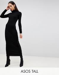 Asos Design Tall High Neck Rib Maxi Dress With Long Sleeves Asos Ribbed Maxi Dress Turtle Neck Maxi Dress Tall Maxi Dress