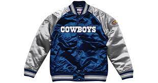 Mitchell Ness Dallas Cowboys Tough Season Satin Jacket In Navy Silver Blue For Men Lyst