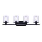 Home TYSON 4-light matte black and faux wood vanity with clear glass shades IVL597B04BKW