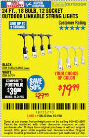Find deals, sales, coupon codes, limited offers, promotional codes and exclusive discount codes sent on email by harbor freight tools. Luminar Outdoor 24 Ft 12 Bulb Outdoor String Lights In Black For 19 99 Through 1 31 2020 Harbor Freight Coupons