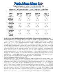 pool table room size chart