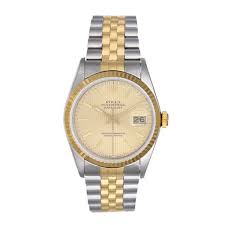 Rolex datejust ladies 2tone yellow gold steel watch oyster black dial 69173. Men S Rolex Datejust 2 Tone Steel And Gold Watch 16013 Tapestry Dial