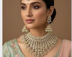 Conjunto de colares RUBINA com acabamento dourado e cor verde, pedras  duplas, sem cortes, Polki Kundan, joias de casamento, Sabyasachi, colar e  brincos verde esmeralda