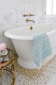 X 12 install the msi greecian white 6 in. Roll Top Bathtub On White And Gold Mosaic Floor Tiles Transitional Bathroom