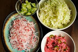 Begin by making the slaw, which is a combination of shredded red cabbage, chopped red onions, cilantro, apple cider. Fish Tacos With Peter S Pineapple Salsa And Pickled Red Onions And Jalapenos Lee Lou Cook