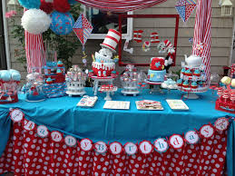 Cat In The Hat Birthday Cake Table Birthday Party Tables Combined Birthday Parties Birthday Party Decorations
