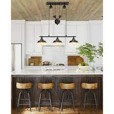 Pulley Pendant Light Three Light Kitchen Island Light Adjustable Industrial Rustic Chandelier Farmhouse Vintage Ceiling Lights Fixture For Kitchen Island Dinin Farmhouse Dining Room Lighting Farmhouse Kitchen Lighting Rustic Industrial Kitchen