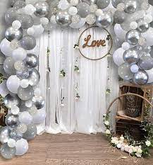 Nothing celebrates a wedding better than balloons do. Amazon Com Famzigo Balloon Arch Kit Balloon Garland Strong Thick Balloons Metallic Silver Light Grey White Clear Chrome Confetti Birthday Party Decor Decorations 4 Parties Diy Wedding Decoration Kits Home Kitchen