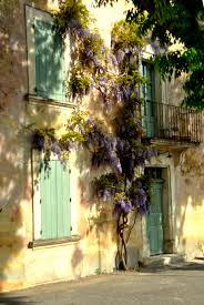 Gordes Reseda Green Wooden Details And Purple Blue Wistaria Peinture Facade Jolie Maison Les Regions De France