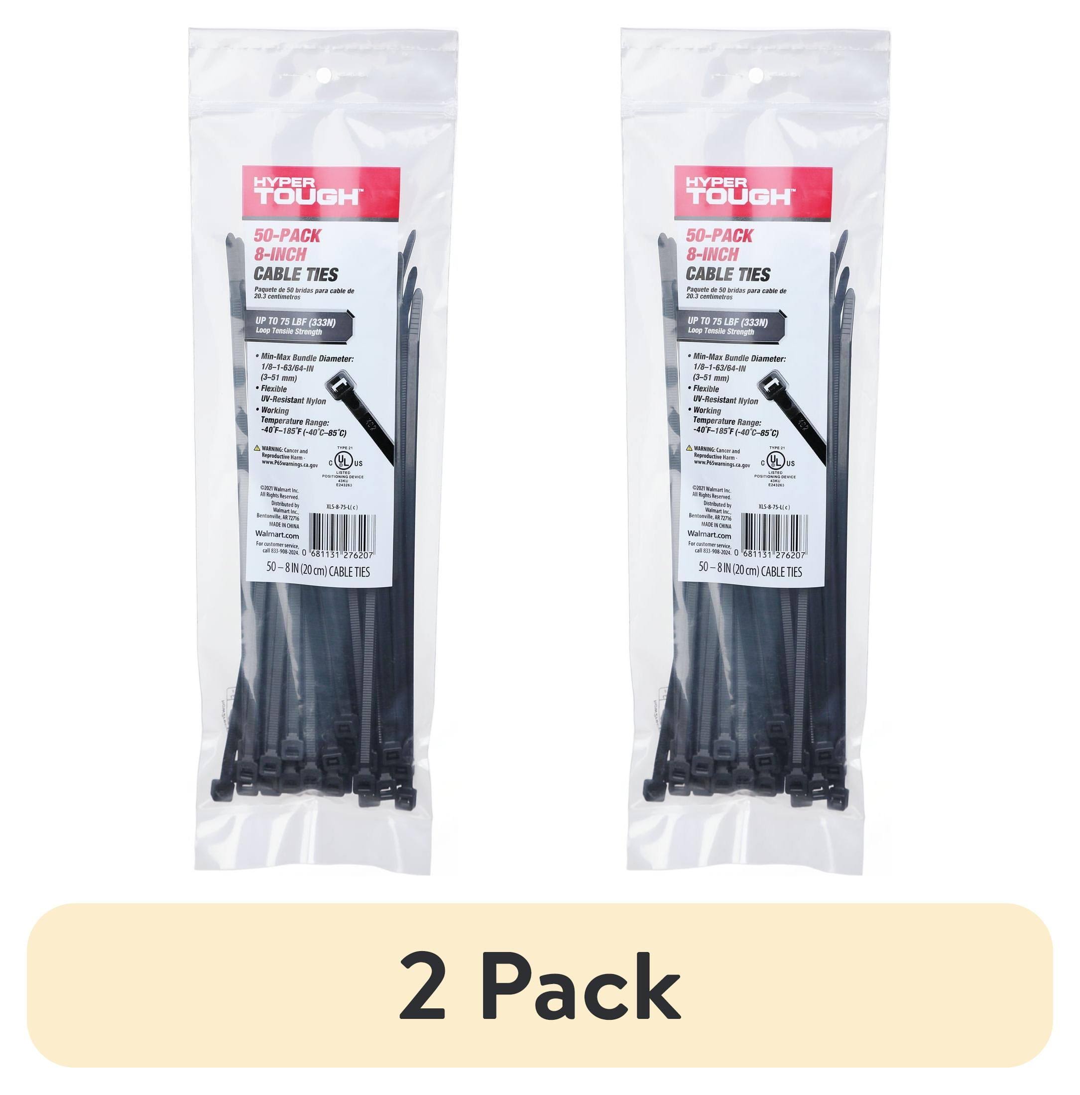 (2 pack) Hyper Tough 8 inch 75lb Cable Ties UV Resistant Black 50 Count, Size: XLS-8-75- Large( c )