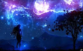 Five nights in anime fnaf au. Hd Wallpaper Digital Art Landscape Trees Night Anime Girls Sky Real People Wallpaper Flare