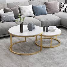 Nordic Style Coffee Table Gold Metal White Marble Living Room Accent Table With Round Top Set Of 2 In 2020 Coffee Table Living Room Accent Tables Gold Coffee Table