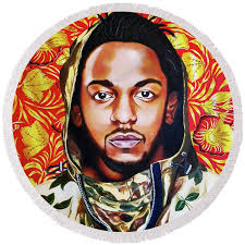 Kendrick Lamar Floral Portrait Original Acrylic Painting Round Beach Towel