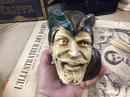 French Antique Earthenware Head Match Holder