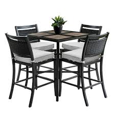 Outdoor patio wood bar table. Unbranded Outdoor Indoor 9 Piece Aluminum Outdoor Bar Height Dining Set With 4 Wicker Bar Stools And Sunbrella Beige Cushions Hd8455t 8313bs4 Cu 9 Et The Home Depot