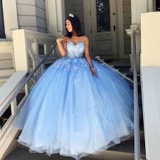 Princess Ball Gown Sweetheart Blue Prom Evening Dresses With Appliques In 2020 Pretty Quinceanera Dresses Quinceanera Dresses Blue Princess Ball Gowns
