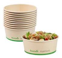 Sustain 25 oz Round Bamboo Paper Salad Container - with PLA Lining,  Compostable - 6" x 6" x 2 1/2" - 200 count box