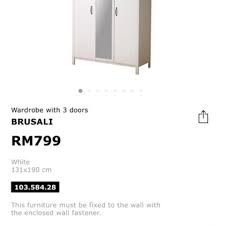 Giving your clothes a tidy home where you can find them. Ikea Brusali Wardrobe With 3 Doors Home Furniture Furniture On Carousell