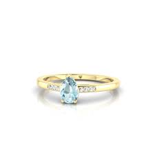 Femmes / 9ct bague or jaune ensemble avec aquamarines + diamants, gb taille p. Vera Bague Aigue Marine Poire Joaillerie Edenn Com