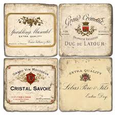 The image is stamped using permanent solvent ink. French Wine Tumbled Marble Coasters Iii