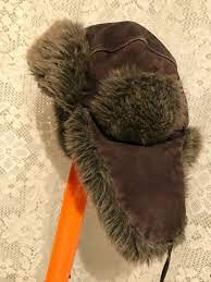 Eddie Bauer Brown Leather Bomber Pilot Aviator Faux Fur Trapper Hat Unisex L Xl Eddiebauer Wintertrapperrussianav Trapper Hats Leather Bomber Fur Trapper Hat