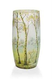 A Daum Enamelled Glass Paysage Vase Vase Daum Glass