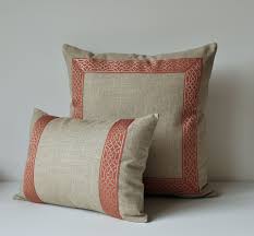 Pillow With Trim Coral Trim Geometric Pattern Decorative Throw Pillow Decorative Border Pillow Cover Design Linen Throw Pillow Throw Pillows
