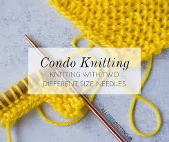 Each side is knit in one piece, and a three needle bind off is used to secure the shoulders to each other. Condo Knitting Knitting With Two Different Size Needles Allfreeknitting Com