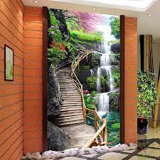  Custom Mural Wallpaper Hd Waterfall Wood Bridge Nature Landscape Photo Wall Murals Living Room Hotel Entrance Decor Papel Murals Custom Mural Photo Wall Muralsp Pemandangan Khayalan Kebun Kecil Rumah