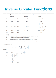 Jee Main Advanced Mathematics Inverse Trigonometric Circular Functions Notes Pdf Free Download Edugorilla Study Material