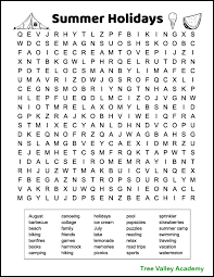 Puzzles are 100% free to play and work on desktop pc, mac, mobile and tablet. Summer Holidays Word Search Tree Valley Academy