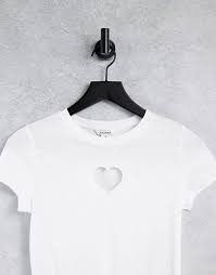 Monki Molly Organic Cotton Heart Cut Out T Shirt In White Asos