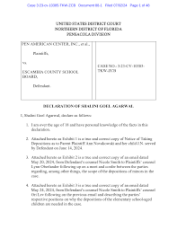 UNITED STATES DISTRICT COURT NORTHERN DISTRICT OF FLORIDA PENSACOLA  DIVISION PEN AMERICAN CENTER, INC., et al., Plaintiffs, vs.