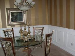 Paint your base color then use stencil overlays to add the shading and fool all you. Vertical Metallic Gold Stripes In Dining Room