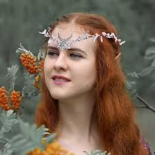 MOSTORY Sliver Moon Elf Headpiece Woodland Forest Crown Headband Fairy  Goddess Hair Accessory Queen Circlet Tiara Halo Cosplay Costume for Women  Girls Halloween Renaissance Birthday in Oman
