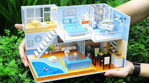 Diy Miniature Dollhouse Kit Because Of You With Furniture Light Youtube Dollhouse Kits Doll House Dollhouse Miniatures