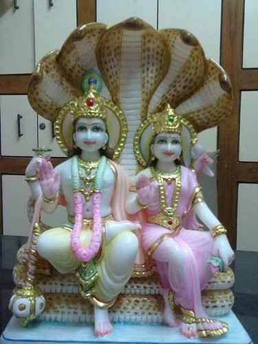Hand-carved White Marble Lord Vishnu & Goddess Lakshmi Mur product image