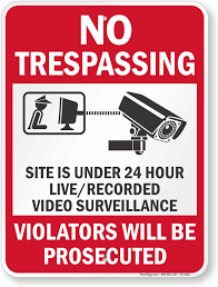 Warning 24 hour online video surveillance sign camera security cctv. No Trespassing Site Under Video Violators Prosecuted Sign Sku K2 4481