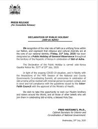 Idd ul adha is mainly an islamic holiday, though in some years it has been marked with a public holiday for all kenyans. Consumer Grassroots On Twitter Friday Declared A Public Holiday For Muslims To Mark Idd Ul Adha Consumersbeware