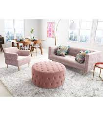 1stdibs.com has been visited by 100k+ users in the past month Pink Velvet Tufted Round Coffee Table Ottoman Table Decor Living Room Chic Lounge Chair Chic Sofa
