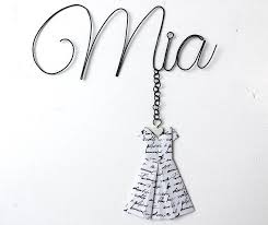 Prenom Personnalisable Mia Cadeau De Naissance Bebe Enfant En Fil De Fer Decoration Murale Pour Chambre Plaque De Porte Robe En Origami Silver Necklace Necklace Silver
