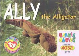 The original 9 animals released by ty conjure particularly high nostalgia and are now quite rare. Ty Beanie Babies Bboc Card Series 1 Common Ally The Alligator Bbtoystore Com Toys Plush Trading Cards Action Figures Games Online Retail Store Shop Sale
