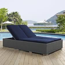 modway sojourn outdoor patio sunbrella double chaise chocolate navy in 2021 double chaise lounge patio chaise lounge lounge chair outdoor