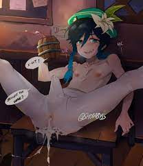 blue eyes blue hair bulge cum in ass cum inside cum overflow cum  overflowing drunk erection under clothes erection under pantyhose exposed  ass femboy gaping anus gay genshin impact