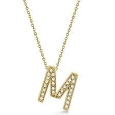 Custom Tilted Diamond Block Letter M Initial Necklace In 14k Yellow Gold In 2021 Gold Drop Necklace Initial Necklace Pretty Jewellery
