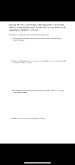 The first difference would be the contract difference between takaful and conventional insurance.…show more content… meaning, the operator is not selling risk coverage to participant and the participant himself is not buying any risk coverage from the operator. Solved Reading 3 20 Hayat Khan Optimal Incentives Fo Chegg Com