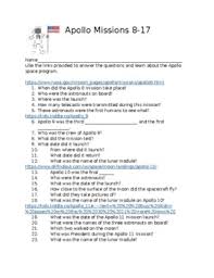 Apollo Missions Worksheets Teaching Resources Tpt