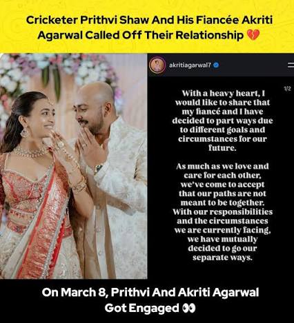Prithvi Shaw and Akriti Agarwal Separate