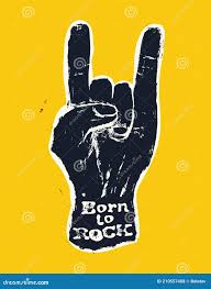 Horn Gesture and `Born To Rock` Text. Rockstar Concept. Vector Illustration  Stock Vector - Illustration of born, finger: 210557408